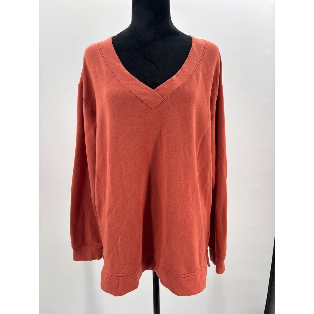 ORVIS Classic Collection V Neck Sweatshirt Burnt Orange Size L Made in China